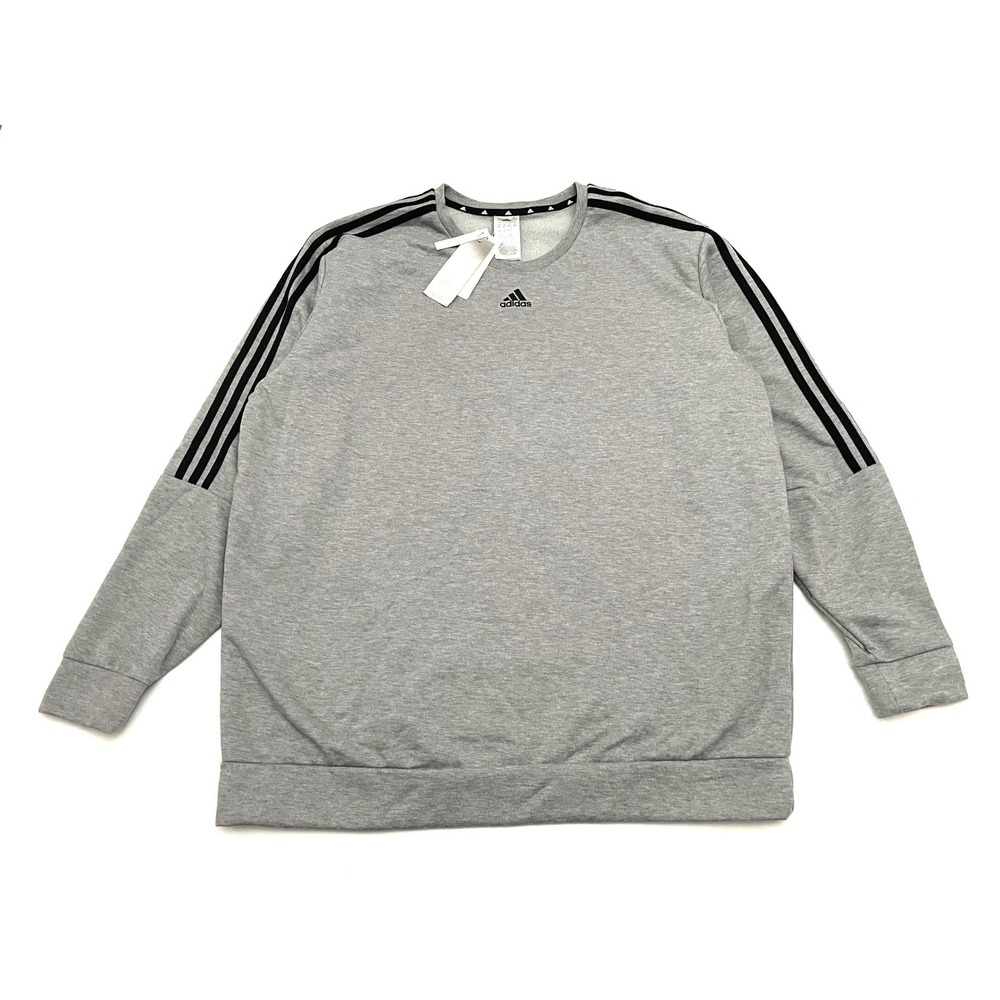 NEW Adidas Sweatshirt Mens 2XL Grey Essentials Fleece 3-Stripes Pullover HT1193